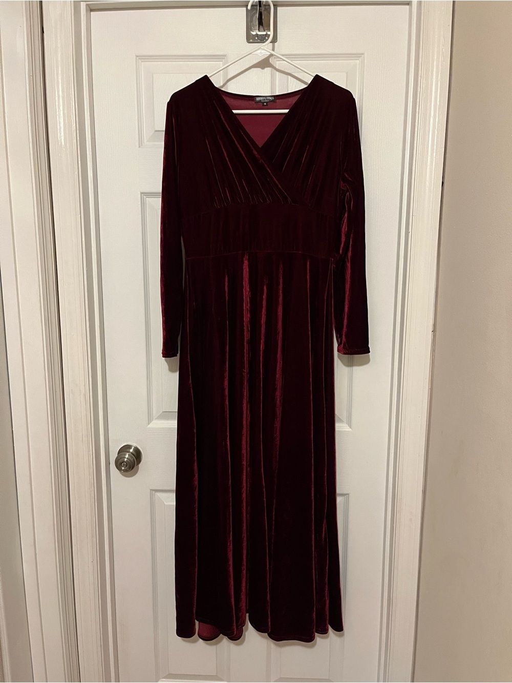 Long Sleeve Velvet Maxi Dress - Deep Burgundy